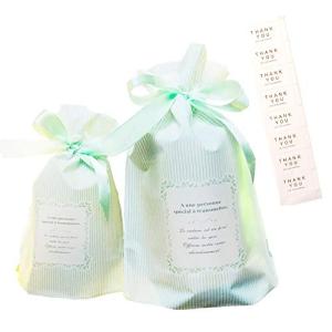 ラッピング 袋 リボン マチ付き かわいい プレゼント用 大容量 16枚 + Thank you シール 8枚 セット