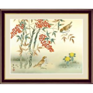 額絵 日本画 花鳥画 冬飾り 鴛鴦に椿 F4 長江桂舟 [G4-BK094-F4