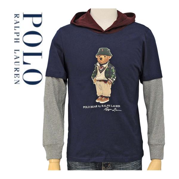 ポロ ラルフローレン フーディー tシャツ Tパーカー ポロベア 長袖 綿100% ボーイズサイズ ...