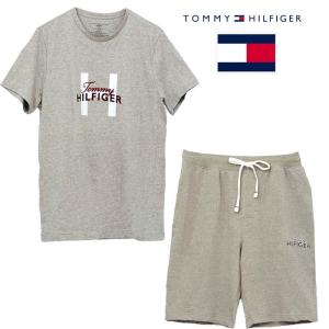 トミーヒルフィガー Tシャツ 半袖 メンズ ショートパンツ ハーフパンツ ルームウェア パジャマ 部屋着 上下セット おしゃれ 大きい ブランド ロゴ #09t4161-4153｜yumesse