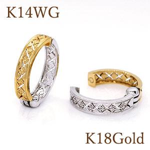 ピアリング イヤリング K18 ＆ K14WG ゴールド ホワイトゴールド 