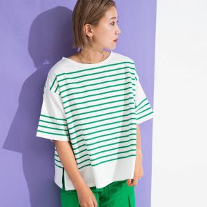 Tシャツ トップス レディース ボーダー 半袖 夏 春 大人ファッション 服 カラーコーデ bohmal 夢展望 パネルボーダーハーフスリーブTシャツ｜yumetenbo