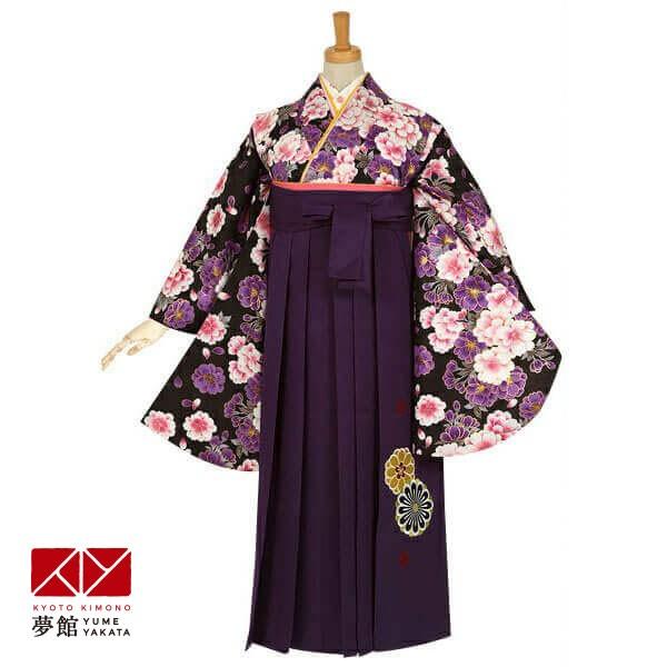 袴 レンタル 小学生 黒 八重桜 卒業式 女の子 ジュニア AG044
