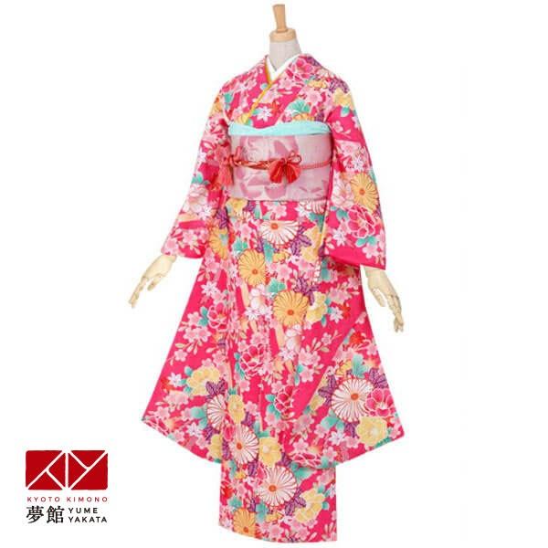 ジュニア振袖 レンタル ピンク　熨斗目に菊と桜(R435) 小学生 中学生 十三参り 結婚式 フルセ...