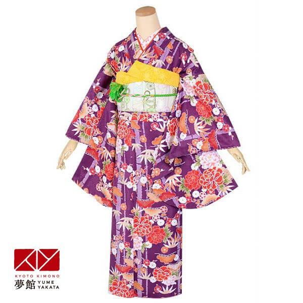 ジュニア振袖 レンタル 紫　松竹梅に牡丹 小学生 中学生 十三参り 結婚式 フルセット AR010