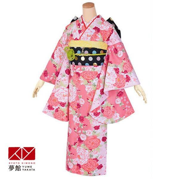 ジュニア振袖 レンタル サーモンピンク　牡丹と桜(G594) 小学生 中学生 十三参り 結婚式 フル...