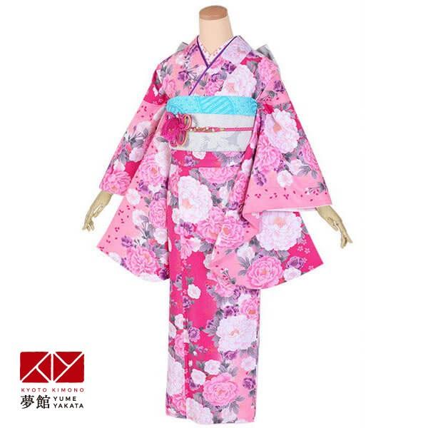 ジュニア振袖 レンタル ピンク　牡丹と桜(G595)(A148) 小学生 中学生 十三参り 結婚式 ...