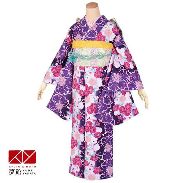 ジュニア振袖 レンタル アシュエル紫　八重桜 小学生 中学生 十三参り 結婚式 フルセット AR02...
