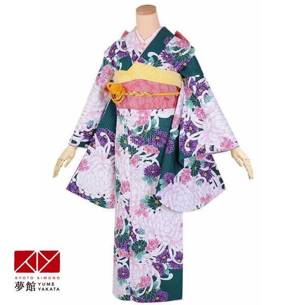 ジュニア振袖 レンタル 緑　菊花 小学生 中学生 十三参り 結婚式 フルセット AR024