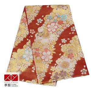 帯 レンタル 正絹 ジュニア振袖用帯 赤 桜の流水 B105｜yumeyakata