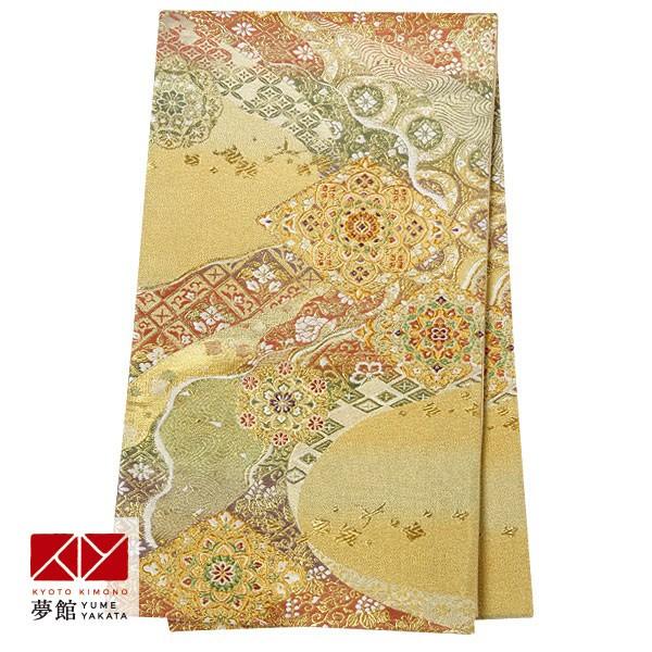 帯 レンタル 正絹 留袖・色留袖用帯 金 菱紋様と華文に割付文 B1083