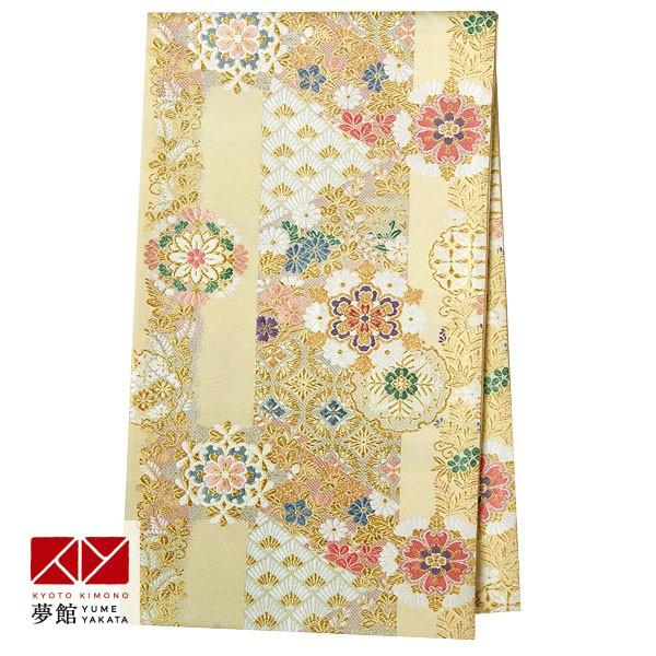 帯 レンタル 正絹 留袖・色留袖用帯 クリーム 華文と雪輪に縞 B1101