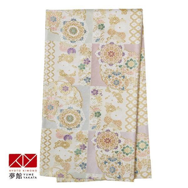 帯 レンタル 正絹 留袖・色留袖・訪問着用帯 ピンク×グレー 華文と雪輪に市松 B1105