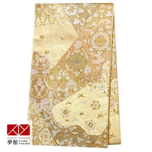 帯 レンタル 正絹 訪問着用帯 金 華文に裂取り B1116