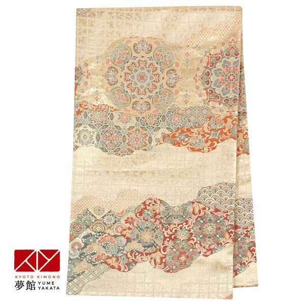 帯 レンタル 正絹 留袖用帯 白金 唐花に霞 B1200