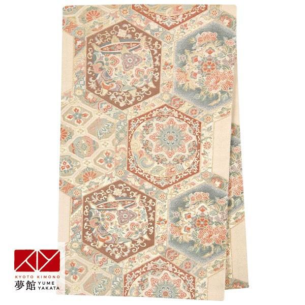 帯 レンタル 正絹 訪問着・留袖用帯 白金 亀甲に吉祥紋様 B1204