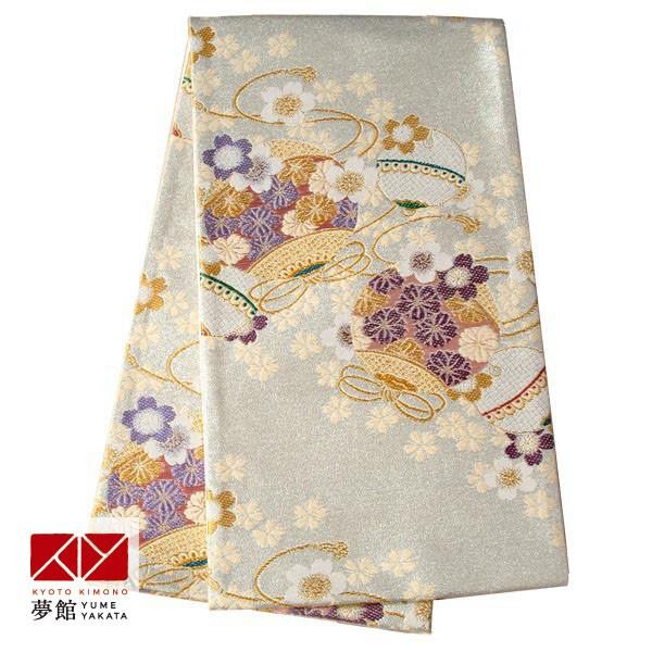 帯 レンタル 正絹 振袖用帯 銀 鈴と桜 B1391