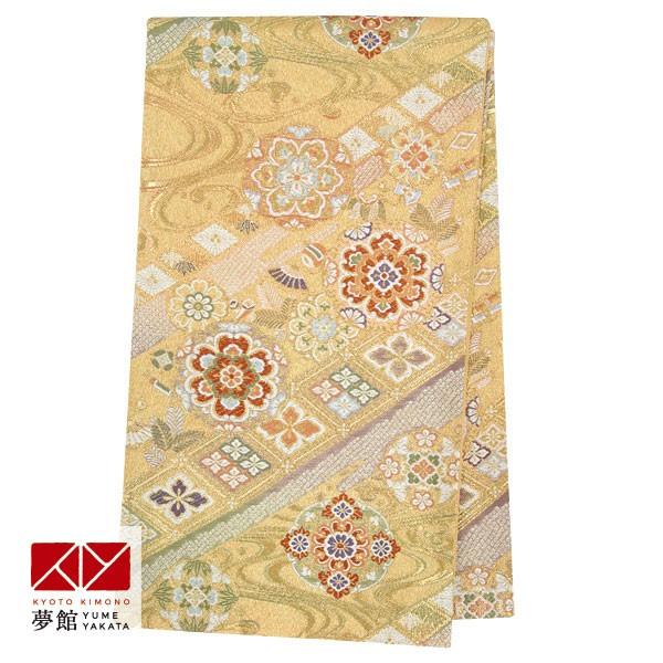 帯 レンタル 正絹 訪問着・留袖用帯 金 斜め縞に流水華紋(B1208長) B1474