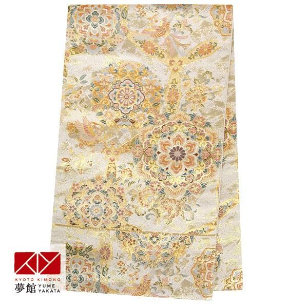 帯 レンタル 正絹 訪問着・留袖用帯 白金 破れ亀甲鳳凰宝相華(B1568長) B1481