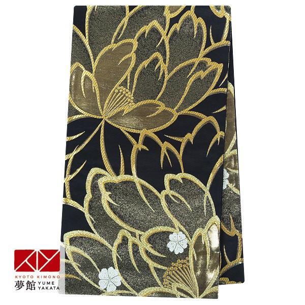 帯 レンタル 正絹 振袖用帯 黒 大輪牡丹 B1609