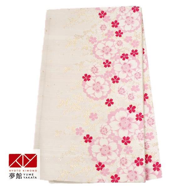 帯 レンタル 正絹 ジャパンスタイル ジュニア振袖用帯 クリーム×ピンク 八重桜と小桜 B1712