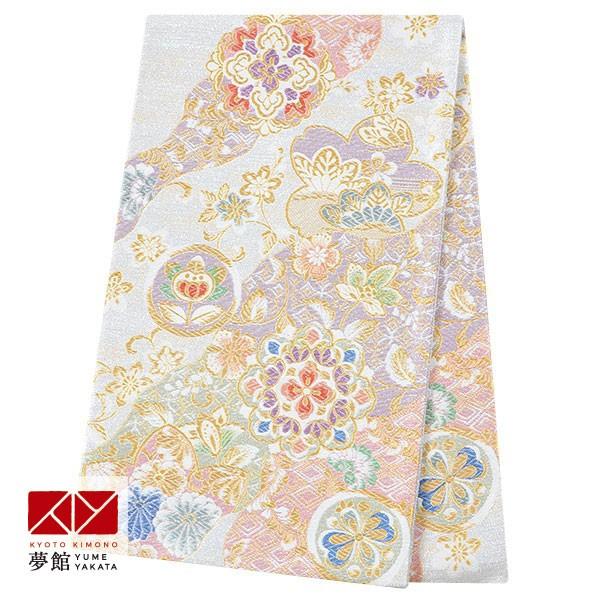 帯 レンタル 正絹 留袖・色留袖用帯 白金 道長に華紋 B1727