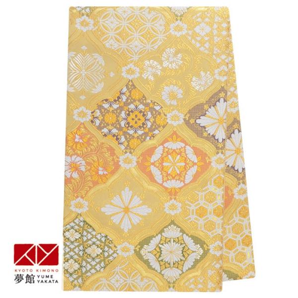 帯 レンタル 正絹 留袖・色留袖・訪問着用帯 金 華紋格子 B1819