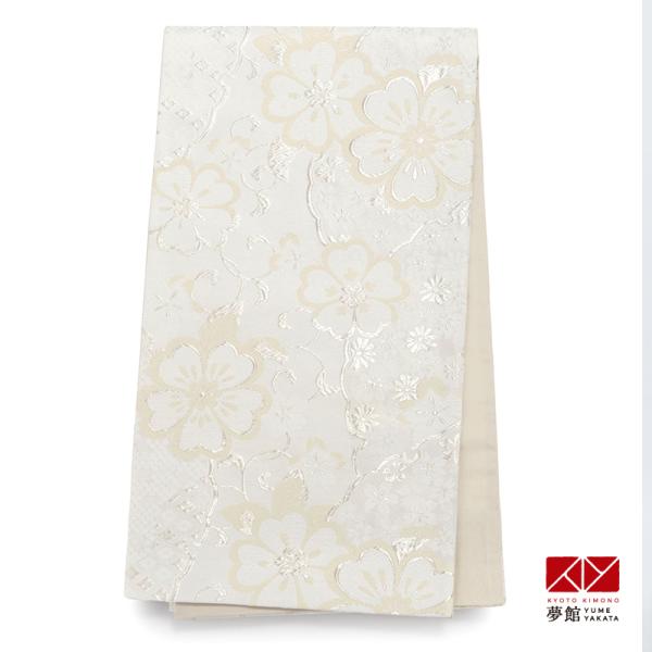 帯 レンタル 訪問着用帯 白 雪輪取りに桜 B2092