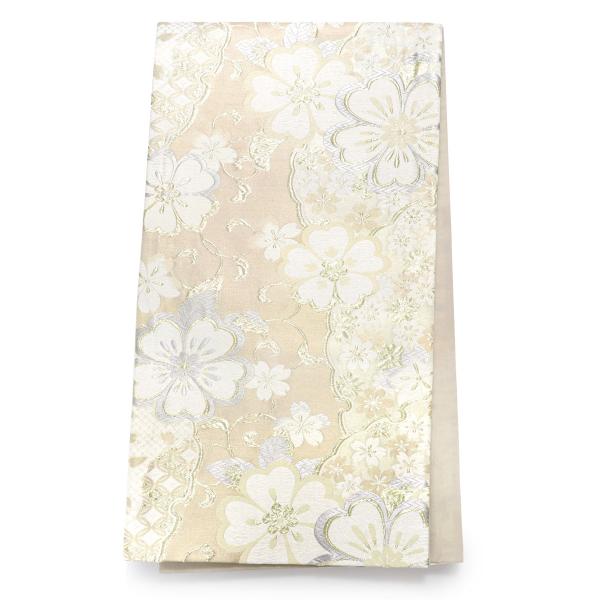 帯 レンタル 訪問着用帯 ベージュ 雪輪取りに桜 B2094