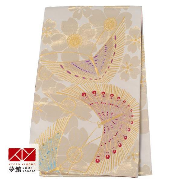帯 レンタル 正絹 振袖用帯 白金 桜に蝶 B392