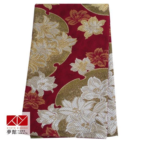 帯 レンタル 正絹 振袖用帯 赤 金の雪輪に鉄線 B457