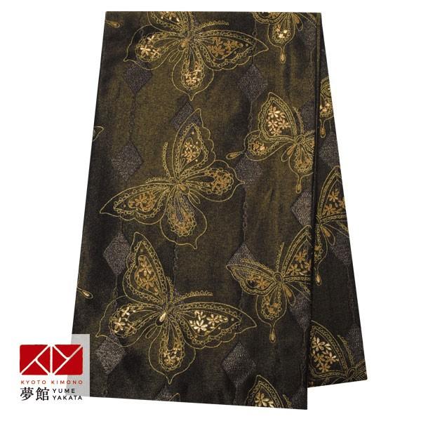 帯 レンタル 正絹 引振袖用帯 黒金 蝶とチェーン B560