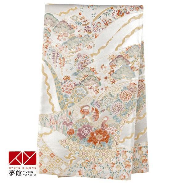 帯 レンタル 正絹 留袖・色留袖用帯 白 地紙に花鳥風月 B765