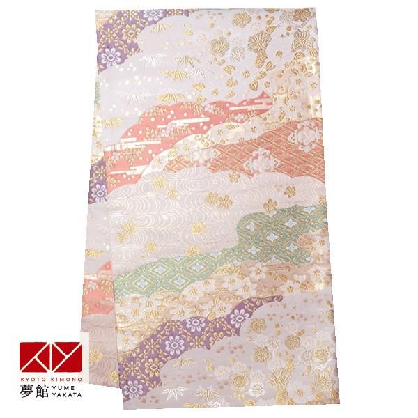 帯 レンタル 正絹 留袖・色留袖用帯 白 雲取りに草花 B768