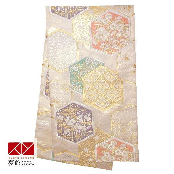 帯 レンタル 正絹 留袖・色留袖用帯 金 亀甲に四季草花 B771
