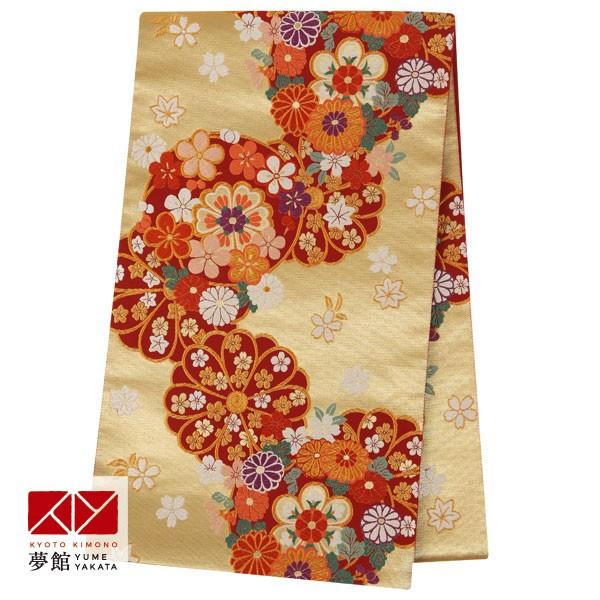 帯 レンタル 正絹 振袖用帯 金 菊・花の丸 B846