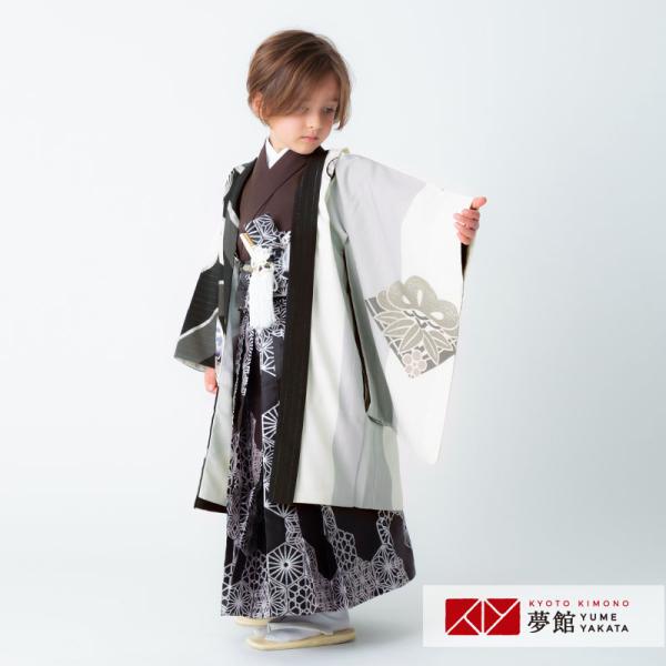 七五三 着物 レンタル 753  5歳 男の子 ジャパンスタイル ブランド着物 黒グレー松竹に鷹×黒...