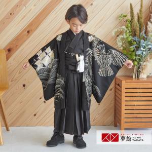 七五三 着物 レンタル 753 5歳 男の子 七歳黒紋付×縞 端午の節句