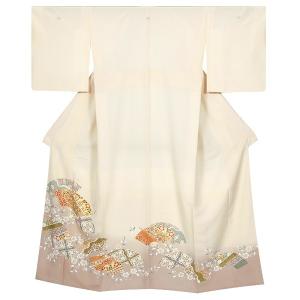 色留袖 レンタル 袷 ベージュ 地紙に枝垂桜 ...の詳細画像1