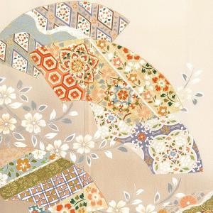 色留袖 レンタル 袷 ベージュ 地紙に枝垂桜 ...の詳細画像3