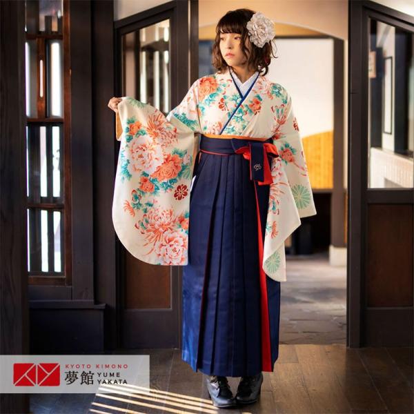 卒業式 袴 セット レンタル 大学 大人 レディースクリームストライプ牡丹と菊(G690)(A066...