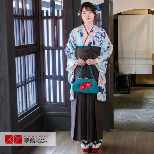 卒業式 袴 セット レンタル 大学 大人 レディースオフホワイト市松に菊牡丹(宅) 女の子 二尺袖 ...