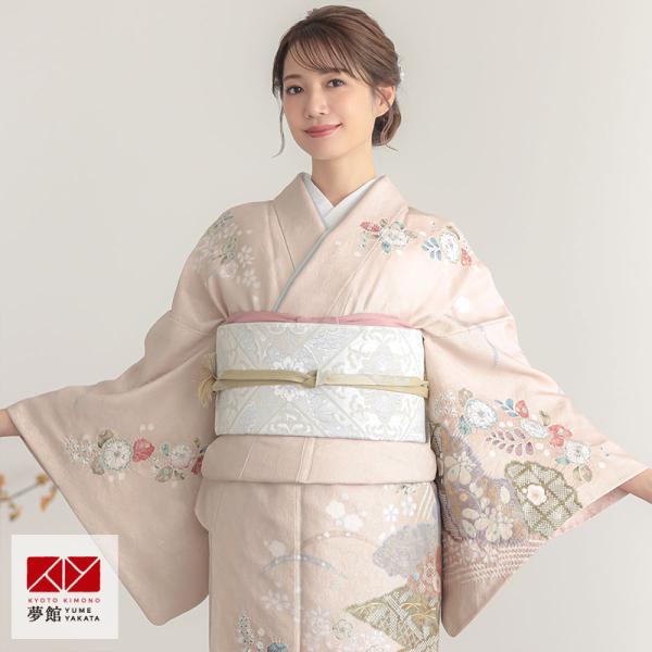 訪問着 レンタル 入学式 卒業式 結婚式 桂由美 ブランド着物 袷 薄ピンク 金通し辻が花風 雲型に...