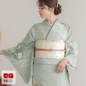 訪問着 レンタル 入学式 卒業式 結婚式 袷 グリーン 雪輪に枝垂椿