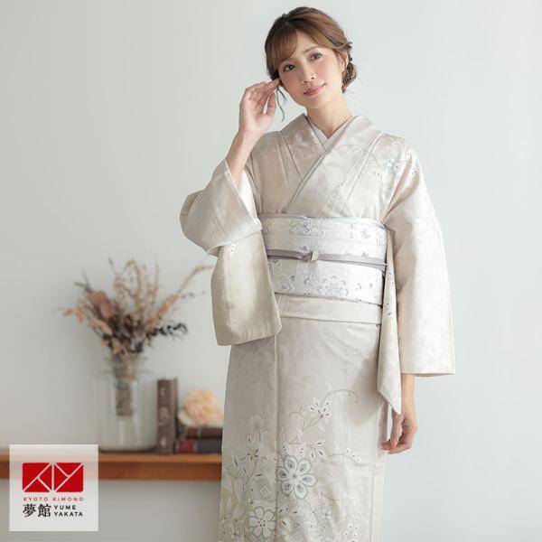 訪問着 レンタル 入学式 卒業式 結婚式 袷 淡ベージュ 花菱七宝華更紗 七五三 身長154〜165...