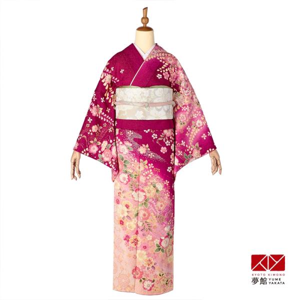 訪問着 レンタル 入学式 卒業式 結婚式 袷 赤紫 流水辻が花 七五三 身長154〜165cm H1...