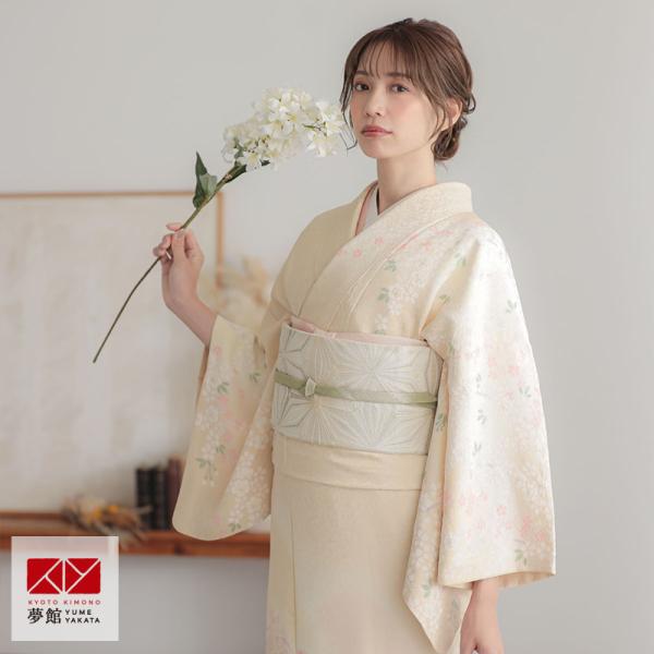 訪問着 レンタル 入学式 卒業式 結婚式 桂由美 ブランド着物 袷 薄ベージュ 流水に枝垂れ桜 七五...