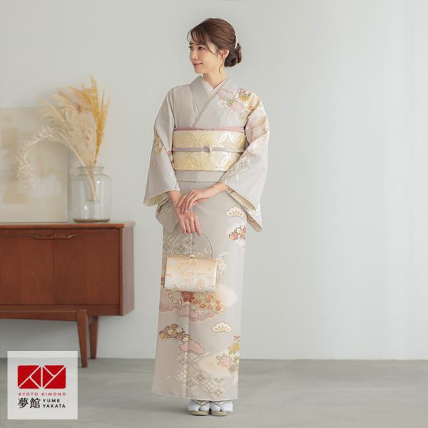 訪問着 レンタル 入学式 卒業式 結婚式 ジャパンスタイル ブランド着物 袷 グレー 牡丹に雲取り ...