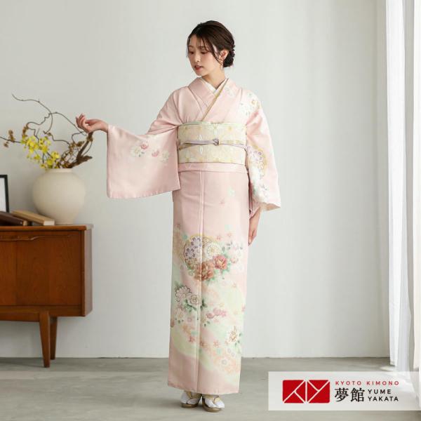 訪問着 レンタル 入学式 卒業式 結婚式 袷 薄ピンク 牡丹に雪輪 七五三 身長154〜165cm ...