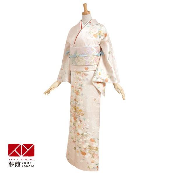 訪問着 レンタル 入学式 卒業式 結婚式 袷  安い 訳あり特価 ピンククリーム 露芝吹き寄せに扇面...